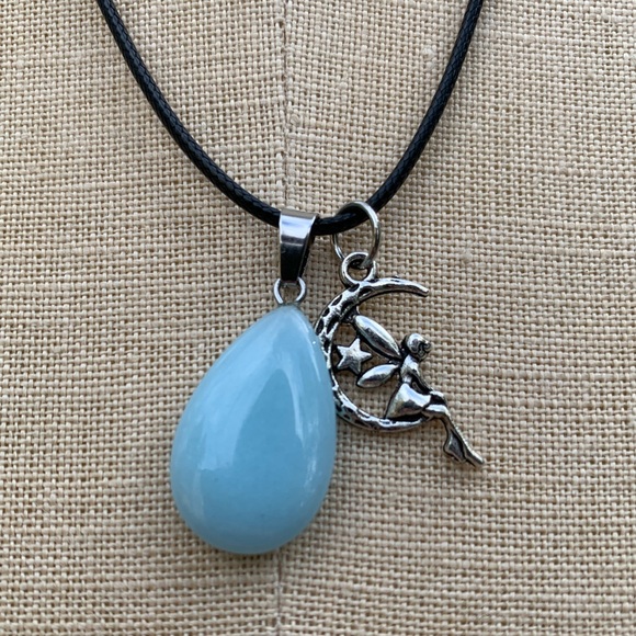 Handmade Teardrop Stone Amulet with Fairy Angel Star & Moon Charm - Picture 5 of 9